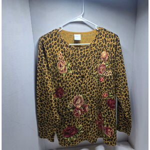 Women's Avon Leopard Print Floral Cardigan 1X Brown Gold